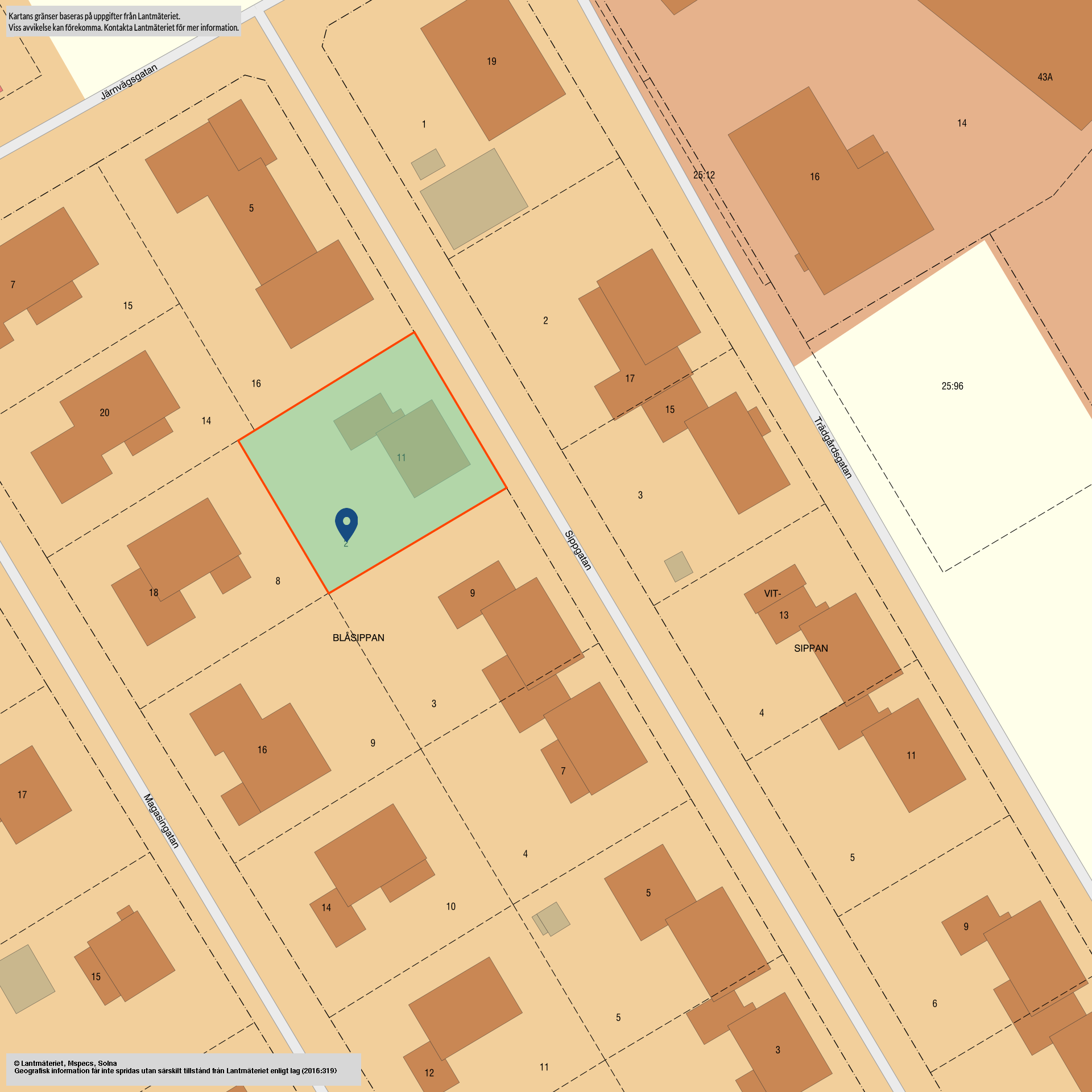 Tomtkarta Sippgatan 11