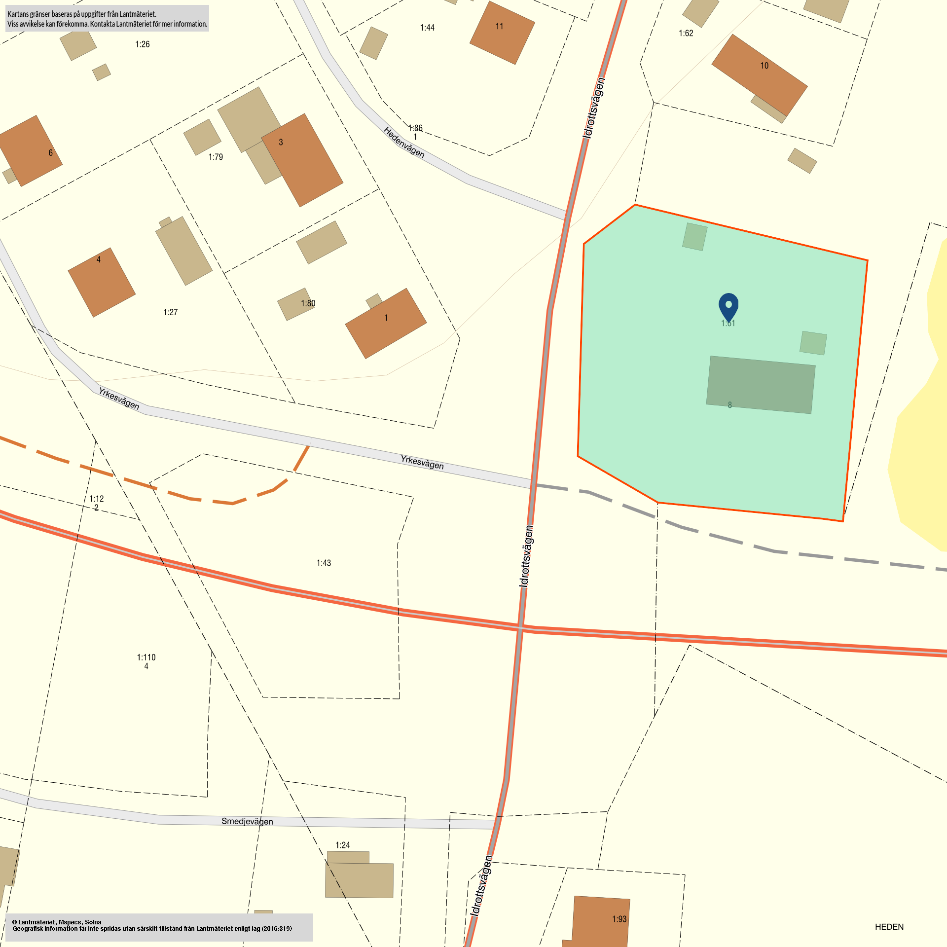 Tomtkarta Idrottsvägen 8
