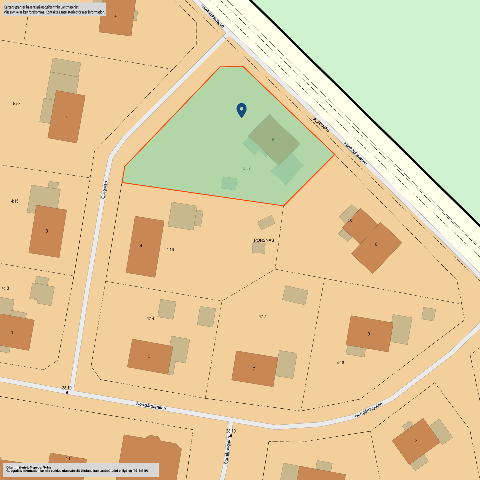 Tomtkarta Harrbäcksvägen 6