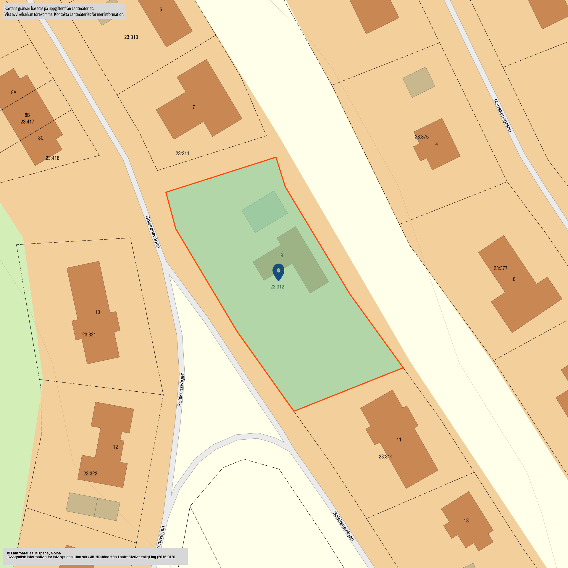 Tomtkarta 1 Solskensvägen 9