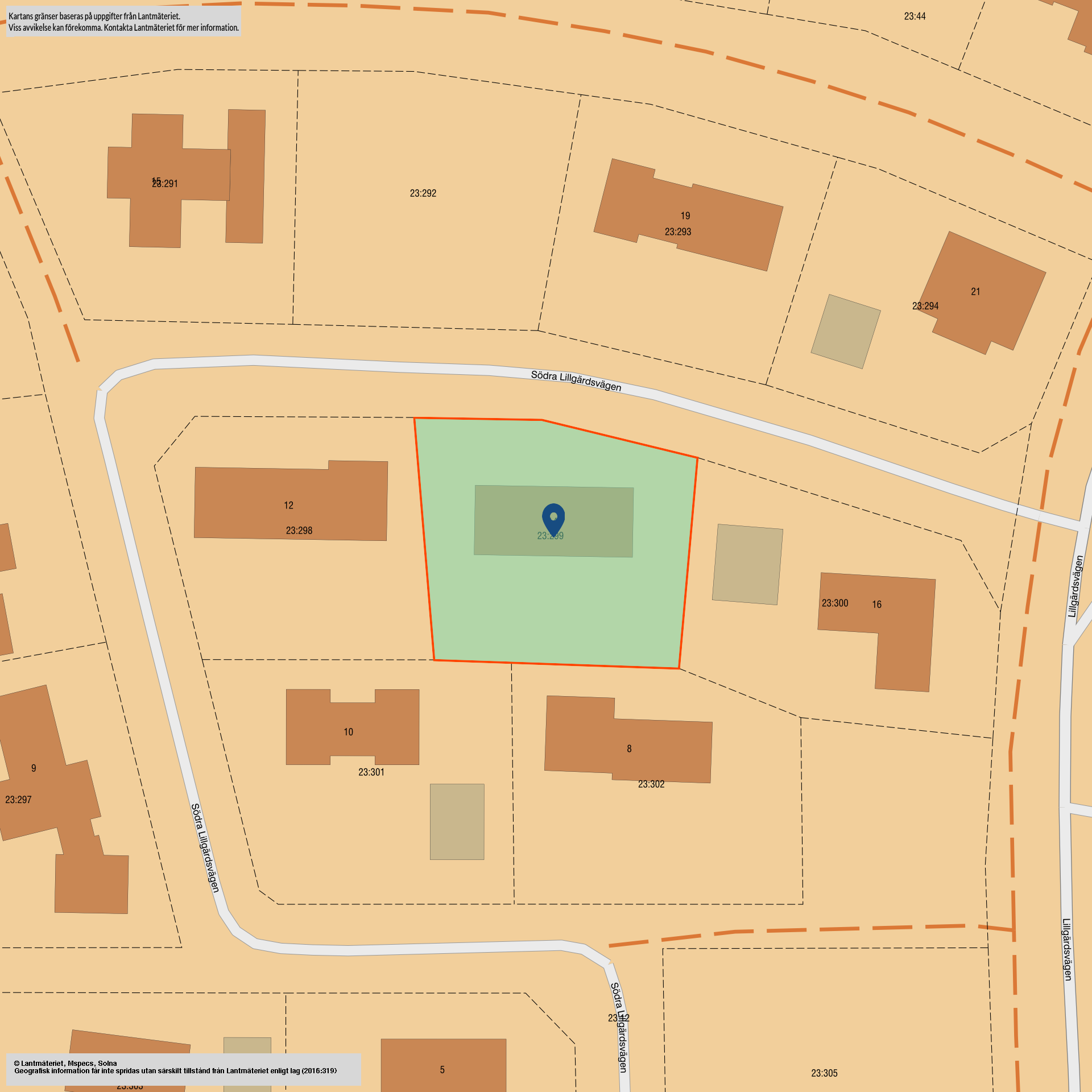 Tomtkarta Södra Lillgärdsvägen 14
