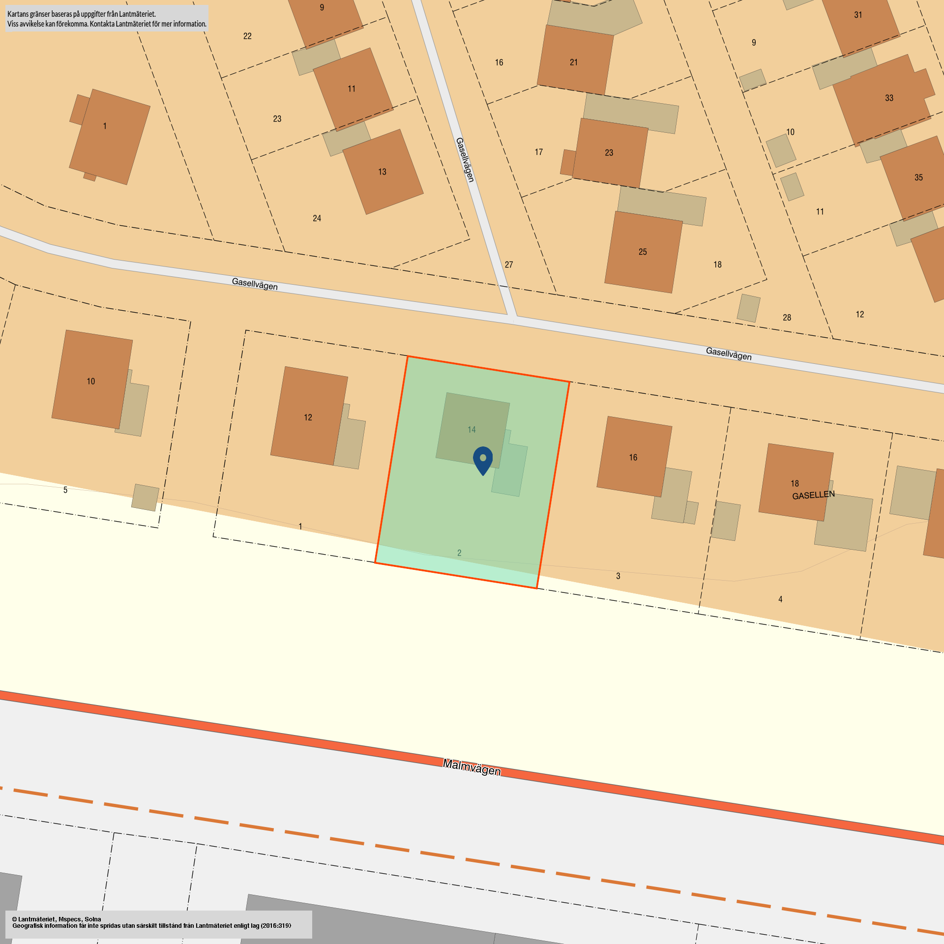 Tomtkarta Gasellvägen 14