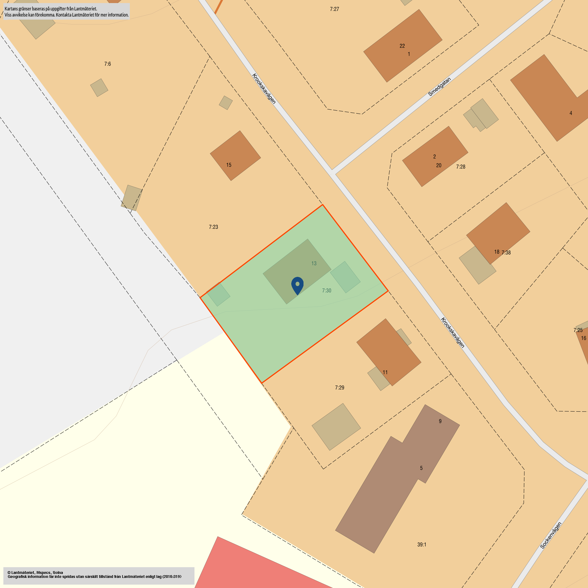 Tomtkarta Krookskavägen 13