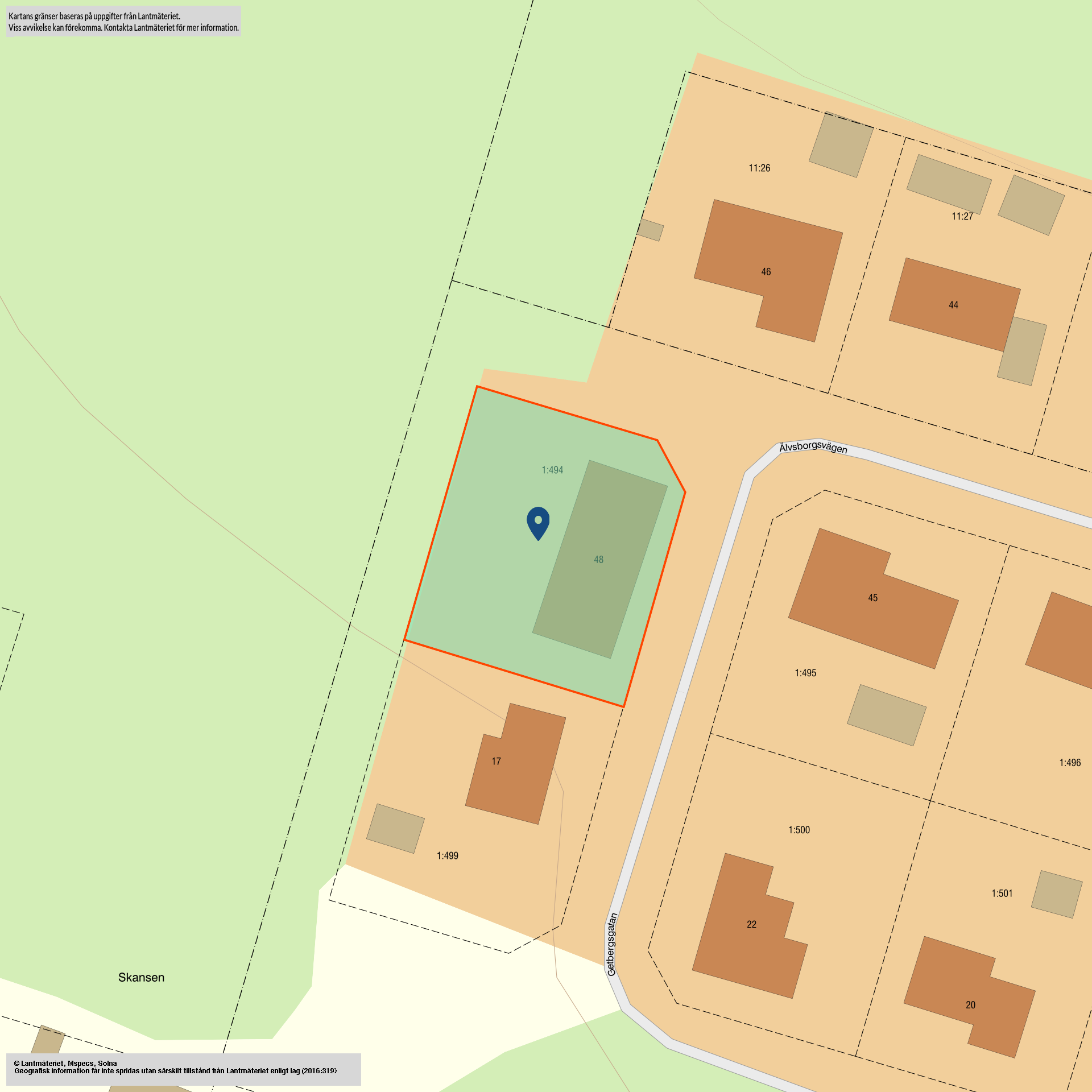 Tomtkarta Älvsborgsvägen 48