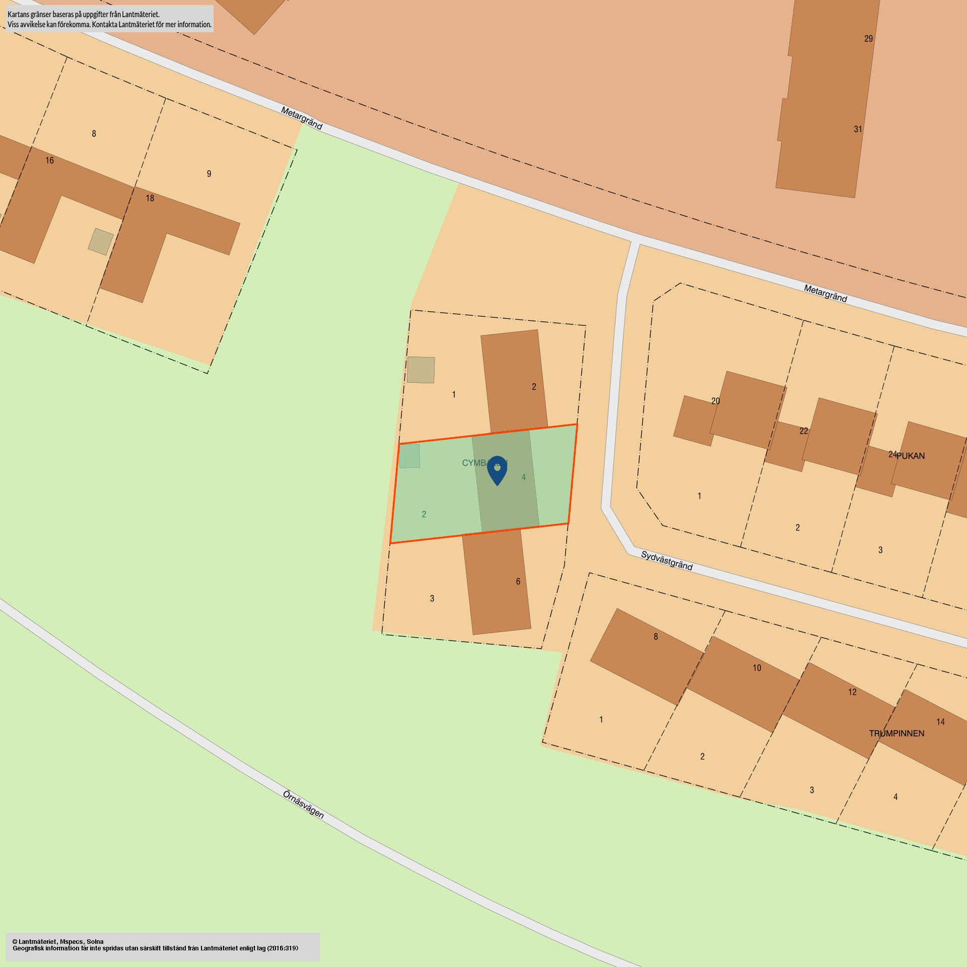 Tomtkarta Sydvästgränd 4